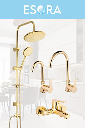 Gold Yuvarlak Robot Duş Seti , Eviye , Lavabo , Banyo Bataryası 4’lü Set