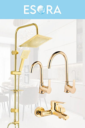 Gold Kare Robot Duş Seti , Eviye , Lavabo , Banyo Bataryası 4’lü Set