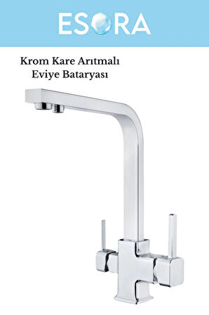 Krom Arıtmalı Kare Eviye L Boru Mutfak Bataryası (Sıcak Soğuk Girişli, Pirinç Malzeme)