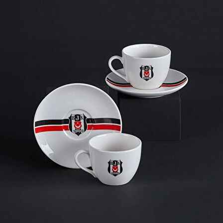 Beşiktaş Lisanslı Çizgili 2'li Çay Fincan Takımı