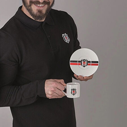 Beşiktaş Lisanslı Çizgili 2'li Kahve Fincan Takımı