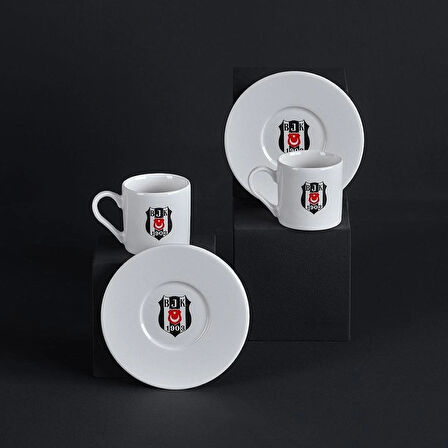 Beşiktaş Lisanslı Arma Logo 2'li Kahve Fincan Takımı