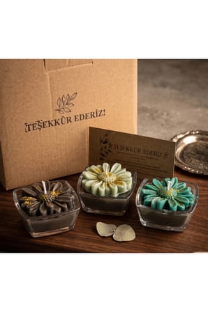 Karışık Çiçek Kokulu Dekoratif Mum Seti – El Yapımı Çiçek Tasarımlı Aromaterapi Mum (3 cm yükseklik x 6 cm en)
