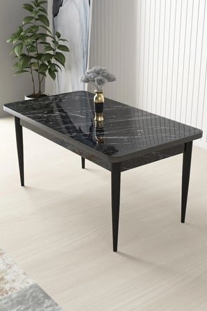 Arp Serisi 70x110 Sabit Mutfak Masası Takımı Siyah Mermer Desen Masa 4 Bordo Sandalye