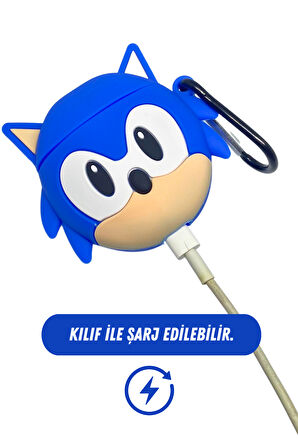 1/2. Nesil Uyumlu Koruyucu Bluetooth Kulaklık Kılıfı Sonic Figürlü