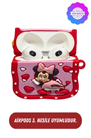 3. Nesil Uyumlu Koruyucu Bluetooth Kulaklık Kılıfı Minnie Mouse Figürlü