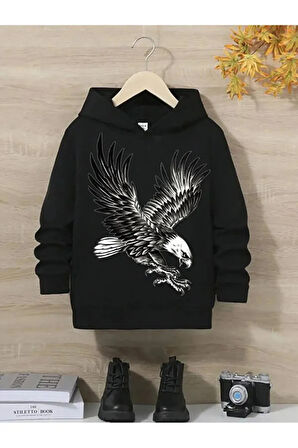 KARTAL BASKILI ÇOÇUK KAPŞONLU SWEATSHİRT