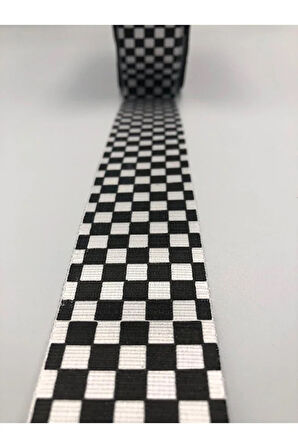 Dama Desen/ekose Siyah Beyaz Kurdele (3.5 cm Genişlik - 5mt Uzunluk)