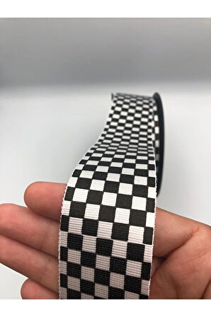 Dama Desen/ekose Siyah Beyaz Kurdele (3.5 cm Genişlik - 5mt Uzunluk)