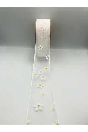 10 Metre 40 mm Organze Kurdele Dekoratif Desenli Süsleme Hediye Paketi Kurdele
