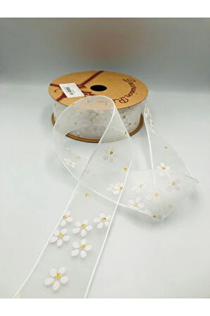 10 Metre 40 mm Organze Kurdele Dekoratif Desenli Süsleme Hediye Paketi Kurdele