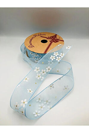 10 Metre 40 mm Organze Kurdele Dekoratif Desenli Süsleme Hediye Paketi Kurdele