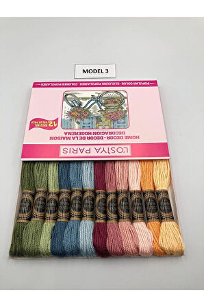 Losiya Paris Muline Ip Seti Etamin Ipi Kanaviçe Ipi Seti 12 Renk Koton