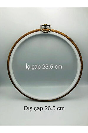 Ahşap Görünümlü Plastik Yuvarlak Pano Nakış Kasnak, Nakış Kasnağı, İç Çap 23,5 cm Dış çap 26,5 cm