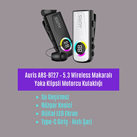 Auris ARS-BT27 – 5.3 Wireless Makaralı Yaka Klipsli Motorcu Kulaklığı