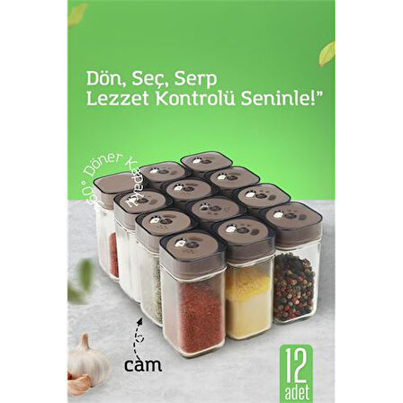 Modacar Cam Tuzluk Baharatlık – 360° Döner Kapaklı | 3 Delik Tipiyle Ayarlanabilir Akış  12 ADET