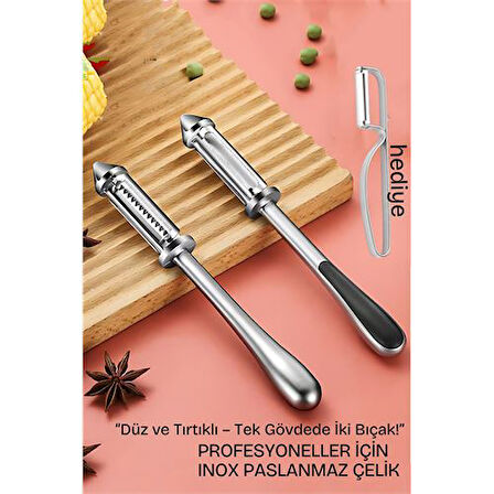 Modacar 2 Bıçaklı Inox Paslanmaz Çelik Sebze Soyacak | Düz ve Tırtıklı Bıçak | Çok Amaçlı Kullanım