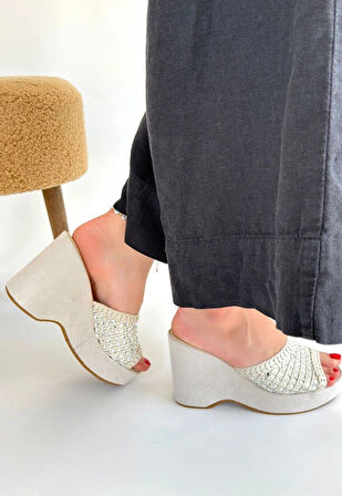 Moka Bej Triko Dolgu Topuk Terlik