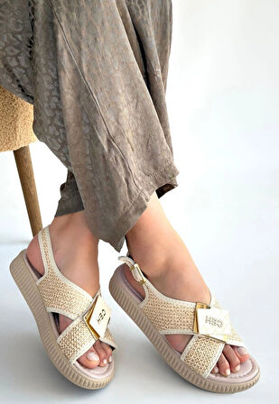 Cate Bej Hasır Cilt Sandalet