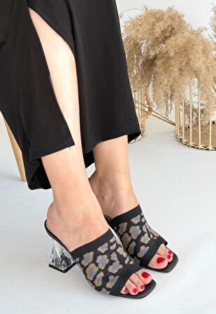 Evra Leopar Triko Topuklu Terlik