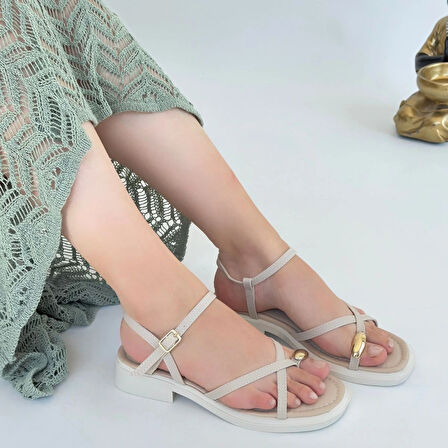 Nordi Bej Cilt Kemerli Sandalet