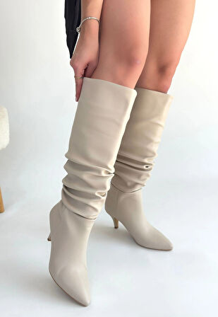 Zelya Bej Cilt Topuklu Çizme