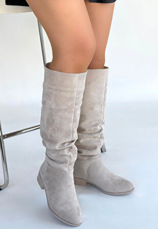 Winda Bej Süet Körüklü Çizme