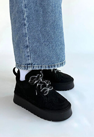 Muden Siyah Süet Bağcıklı Bot