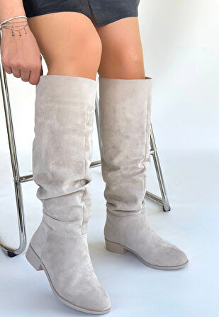 Winda Bej Süet Körüklü Çizme