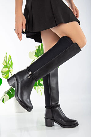 Olha Siyah Cilt Topuklu Çizme