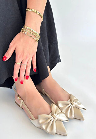 Cenya Bej Saten Babet Ayakkabı