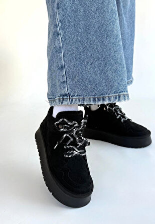 Muden Siyah Süet Bağcıklı Bot