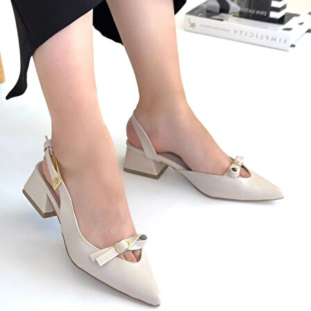 Rewat Bej Cilt Topuklu Ayakkabı