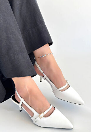 Darina Beyaz Cilt Topuklu Ayakkabı
