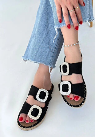 Hertas Siyah Nubuk Tokalı Terlik