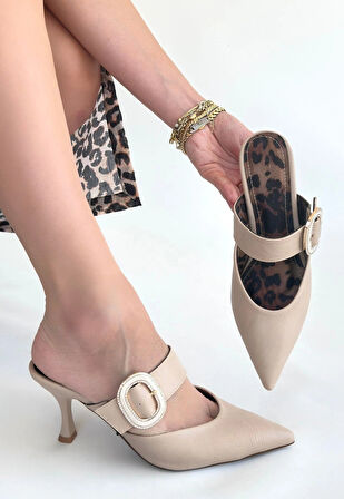 Yote Bej Cilt Topuklu Terlik