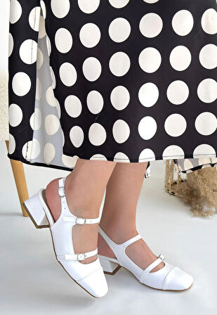 Doran Beyaz Cilt Topuklu Ayakkabı