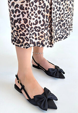 Cenya Siyah Saten Babet Ayakkabı