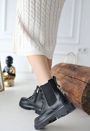 Harte Siyah Cilt Bağcıklı Bot