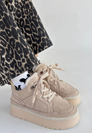 Muden Bej Süet Bağcıklı Bot