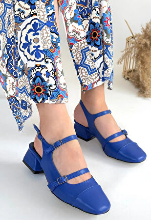 Doran Mavi Cilt Topuklu Ayakkabı