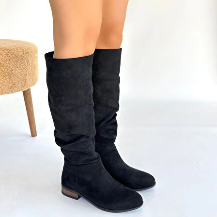 Winda Siyah Süet Körüklü Çizme