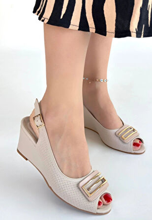 Mamba Bej Cilt Dolgu Topuk Ayakkabı