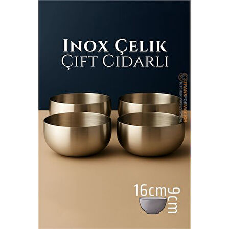 Modacar Çift Cidarlı Kase - Inox Çelik Kase 16 cm 4 LÜ SET