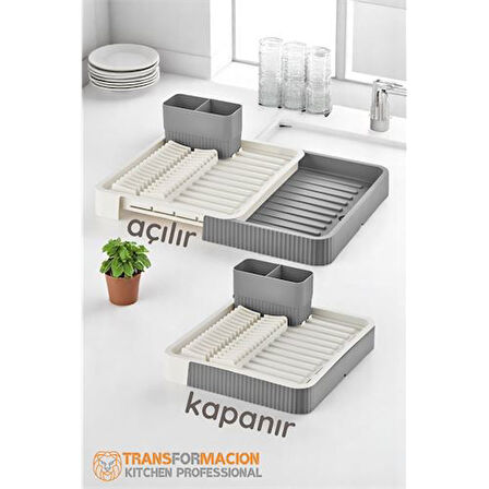 Modacar Açılır-Kapanır Bulaşıklık - Bulaşık Durulama Sepeti Tabaklık Bulaşık Kurutmalık GRİ