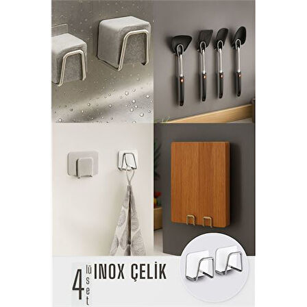 Modacar Inox Çelik Çok Amaçlı Askı - Banyo Askısı - Mutfak Askısı Profesyonel 4 lü SET