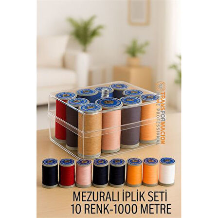 Modacar Dikiş İpliği Seti - 10 Renk 1000 Mt Kutulu Mezuralı Dikiş Seti