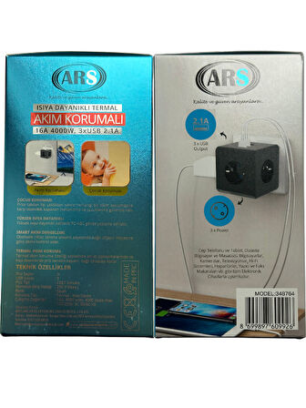 Ars Isıya Dayanıklı Termal Akım Korumalı Fiş Priz Usb A - Type-C 3Lü Priz (2 Adet)