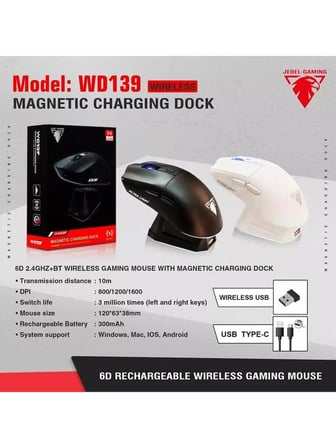 WD139 Manyetik Şarjlı BT+2.4GHZ 1600Dpı Ultra Hafif Şarjlı Kablosuz Oyuncu Mouse Oyuncu Faresi SİYAH