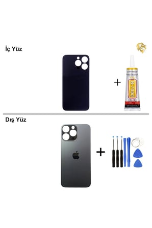 iPhone 13 Pro Grafit Arka Kapak Arka Cam Batarya Kapağı Lazer Kesim Kapak Pil Kapağı + B-7000 Yapıştırıcı + Tamir Seti